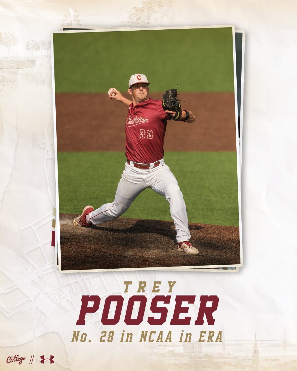CofCBaseball's tweet photo. Two Cougars rank among the NCAA's Top-30 through April ⏩ Cole Mathis is 12th in Doubles (19) and Trey Pooser is 28th in ERA (2.59)

#TheCollege🌴⚾️ https://t.co/VazNMDjjB3
