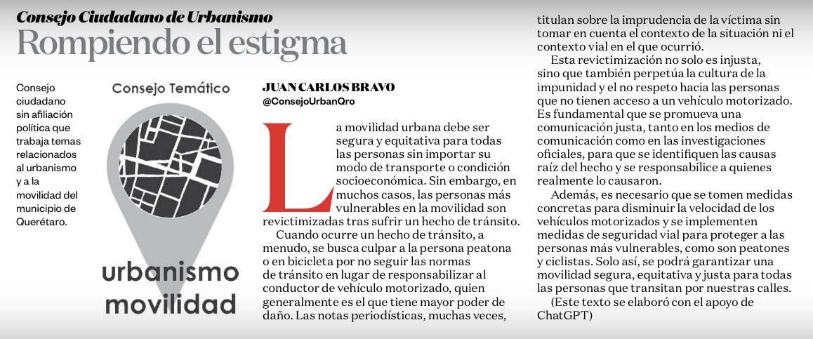 Usamos #ChatGPT para constatar que es necesario reducir la velocidad de los vehículos motorizados para lograr una #MovilidadSegura.

Lean más sobre la verdadera responsabilidad en los hechos de tránsito en nuestrs columna del @am_queretaro 👇

amqueretaro.com/opinion/2023/0…