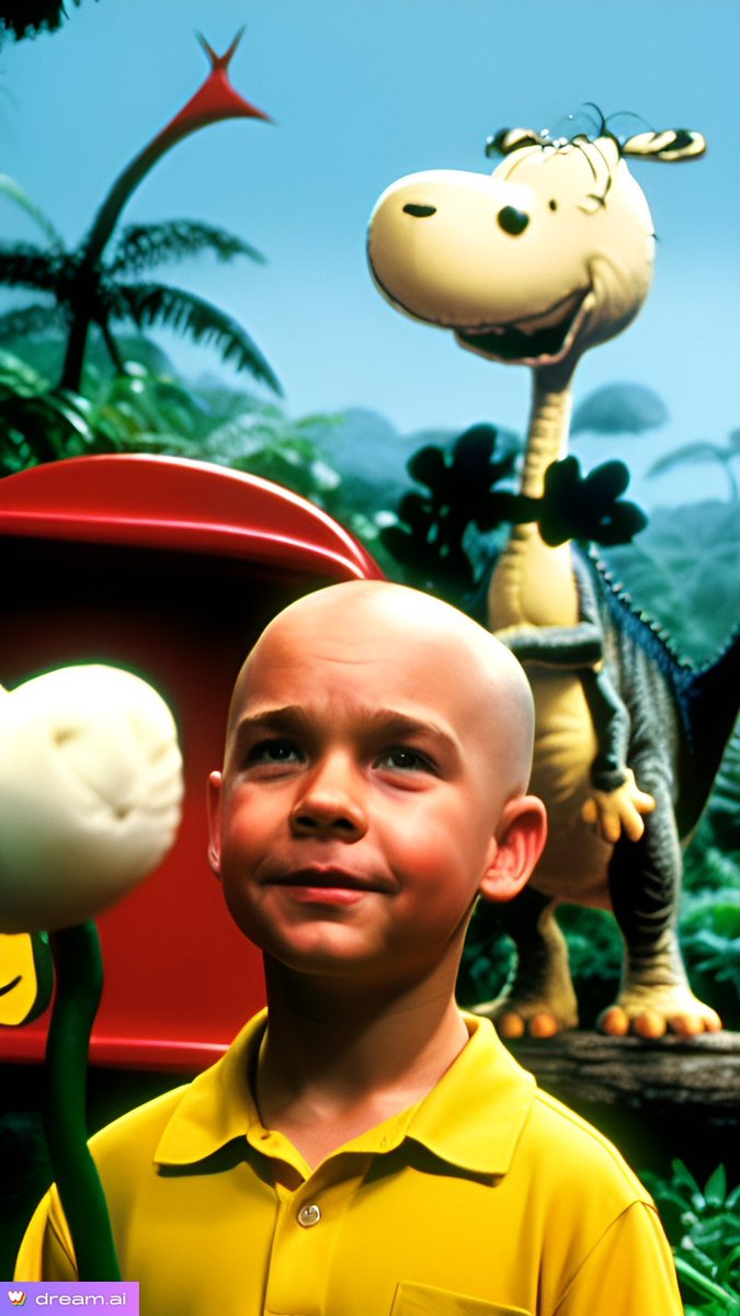 tomography38's tweet photo. Charlie Brown Visits Jurassic Park

#digitalart 
#JurassicPark 
#CharlieBrown 
#peanuts
#ai https://t.co/HFfRhLxz6l