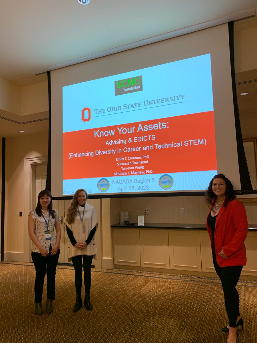 We had the honor of presenting our EDiCTS study to student affairs professionals at the #NACADA regional conference for #AcademicAdvising.

Academic advisors make a huge difference in college students' experiences!

@ECMCFoundation @EmilyCreamerPhD @yunhan_weng @SusannahTowns10