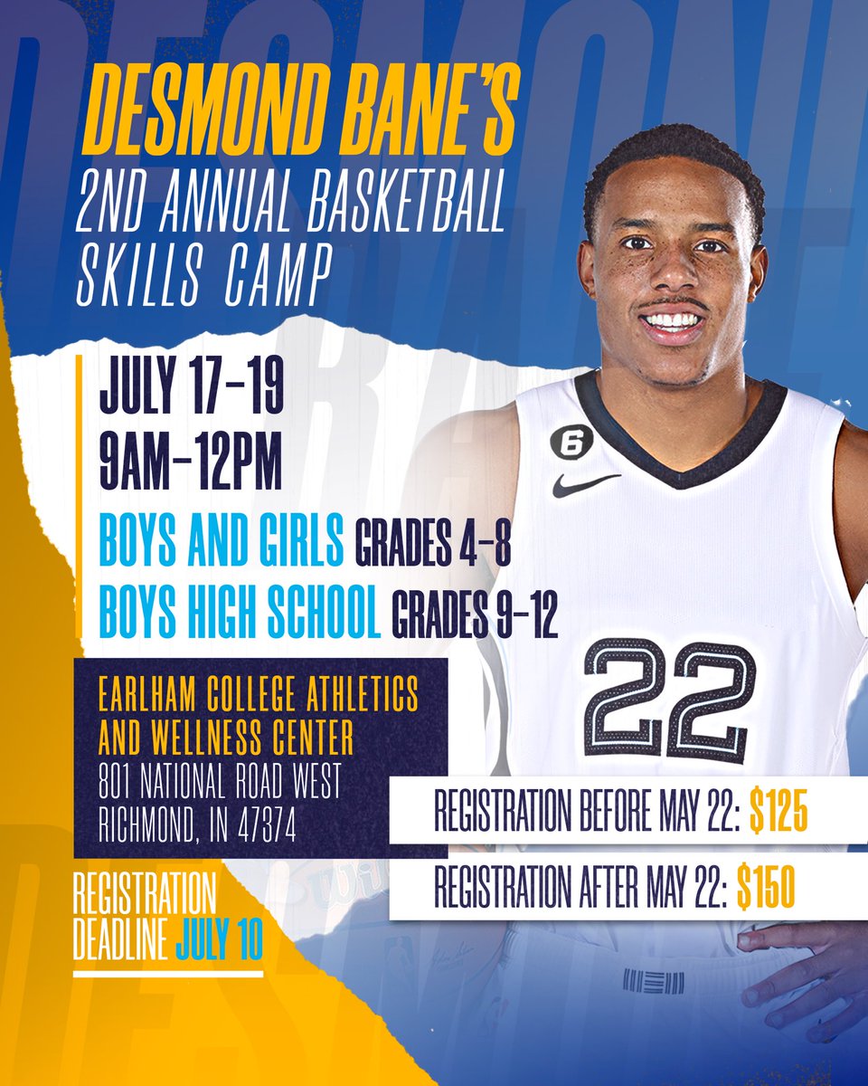 Can’t wait to be back in Richmond, IN for my Skills Camp on July 17-19!! Registration is OPEN now! eventbrite.com/e/desmond-bane…