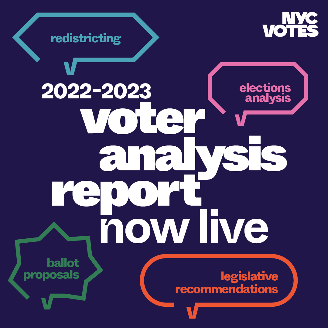 NYCVotes's tweet photo. Last year's elections were unconventional. Remember the two primaries?

Our 2022-2023 Voter Analysis Report provides an in-depth look into the impact of redistricting, ballot proposals, voter turnout, and recommendations to improve future elections. (1/7) https://t.co/iDKT0fmHU3