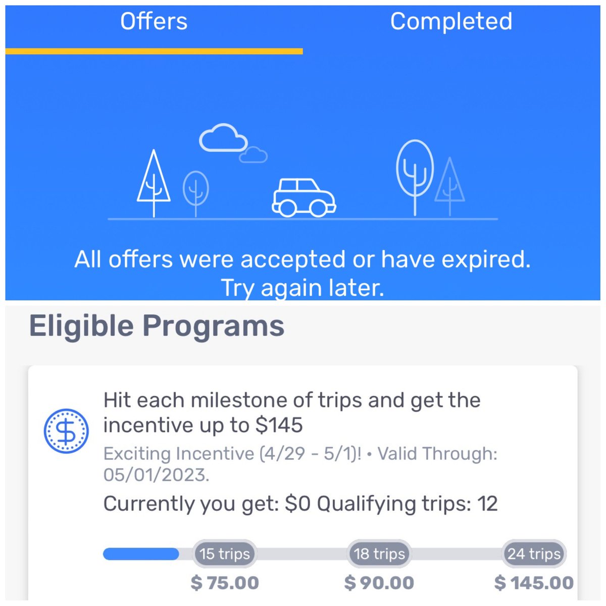DivaDash722's tweet image. 3 Remaining trips + Online since 7AM + No Offers = THROTTLED!! Called customer service and they said it’s really busy in my area today. Can we say….THROTTLED MUCH?!! Don’t offer an incentive if you can’t afford to pay it!#overit #walmartspark #walmart #playsgames #walmartsucks