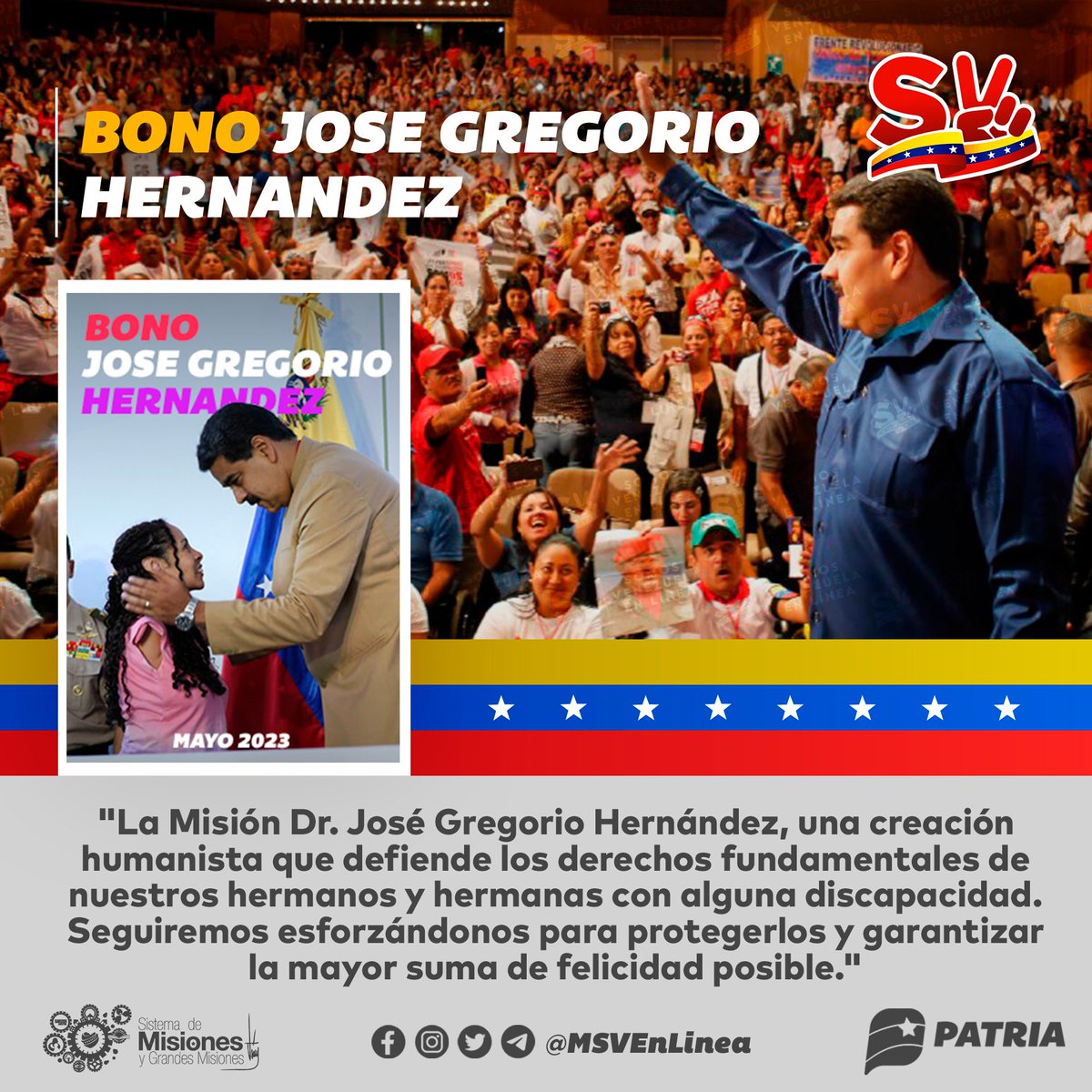 Anni (@annimorales14) on Twitter photo #ÚLTIMAHORA Inicia la entrega del Bono José Gregorio Hernández (Mayo 2023) enviado por nuestro Pdte. <a href="/NicolasMaduro/">Nicolás Maduro</a> a través del Sistema <a href="/CarnetDLaPatria/">Carnet de la patria</a>.
#1May #TrabajoYPatria #ÚLTIMAHORA Inicia la entrega del Bono José Gregorio Hernández (Mayo 2023) enviado por nuestro Pdte. <a href="/NicolasMaduro/">Nicolás Maduro</a> a través del Sistema <a href="/CarnetDLaPatria/">Carnet de la patria</a>.
#1May #TrabajoYPatria