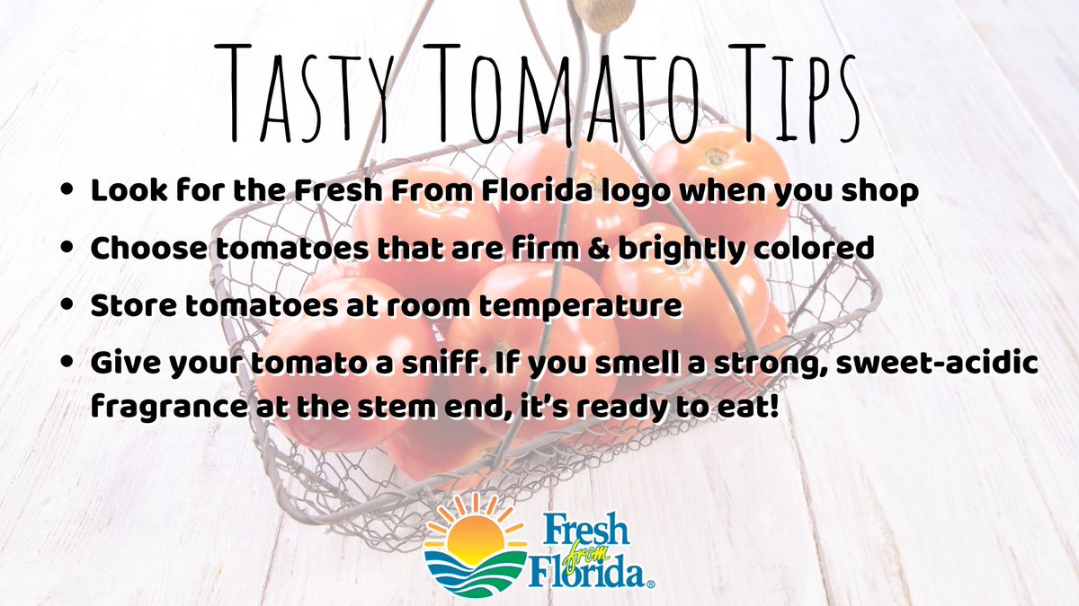 Florida tomatoes are in season!

bit.ly/MayInFlorida

#freshfromflorida  #floridaagriculture #floridafarmers #eatlocal #recipes #healthyrecipes #cookingideas #whatsinseason #tomatoes #tomatorecipes #tomatoseason