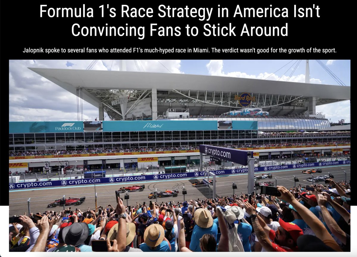 eliz_blackstock's tweet image. As the second annual #MiamiGP approaches, F1 is poised to take advantage of unprecedented interest in America — but it looks to be squandering it away.

@Jalopnik spoke to three fans about their disappointing Miami experience.

jalopnik.com/f1s-us-race-st…