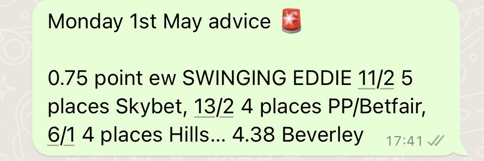 TAKracingadvice's tweet photo. KABOOOOOOOOOOOM 💥💥💥

Solid start to May with SWINGING EDDIE just getting his nose in front when in mattered at a crazy 14/1!! Will be recorded at 13/2 👍 https://t.co/r1nafPLbZu