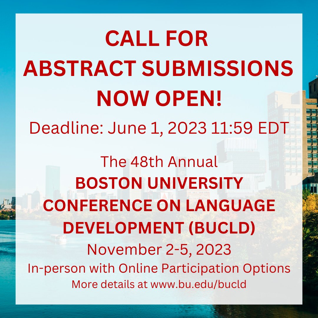 TheBUCLD's tweet photo. REMINDER: Abstracts for #BUCLD48 are due in one month from today! We look forward to receiving your submissions!  https://t.co/GLLdoZwbnX https://t.co/eZQlygyK67