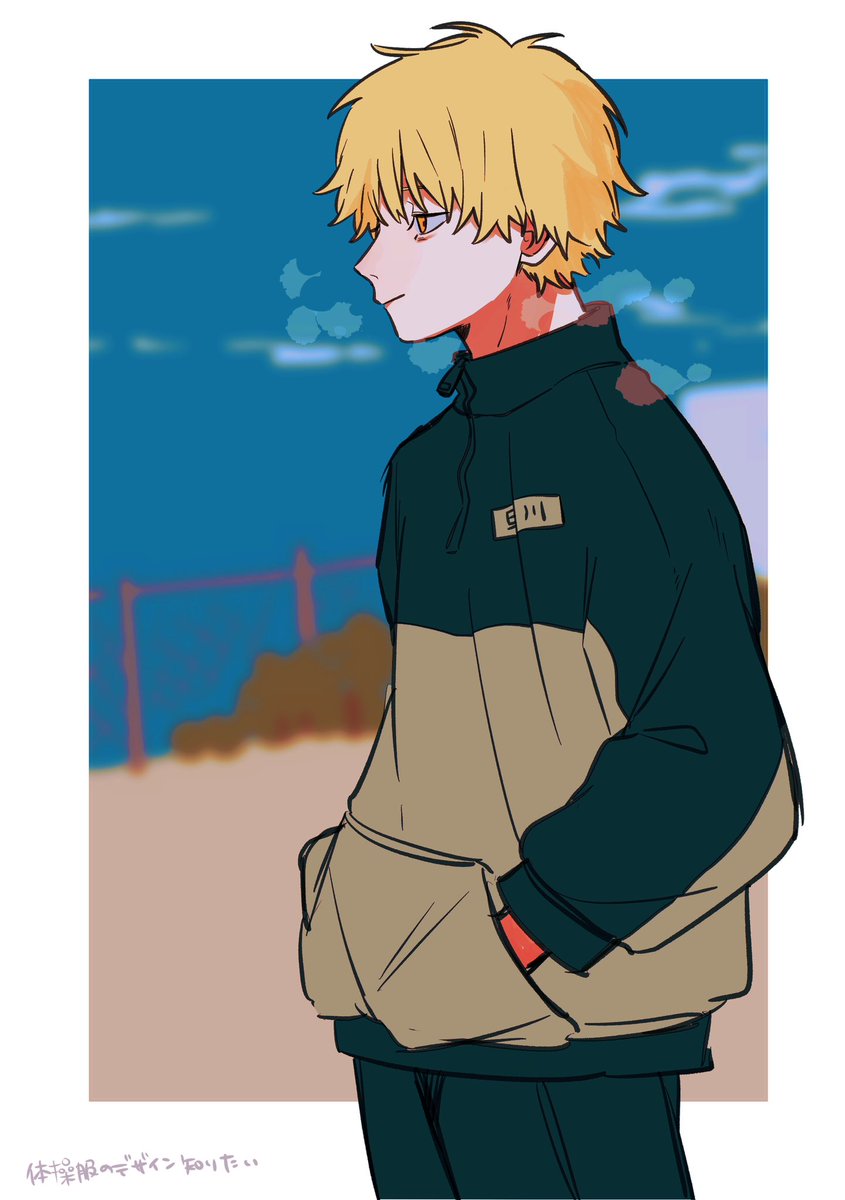 denji (chainsaw man) 1boy blonde hair short hair jacket solo hands in pockets male focus  illustration images