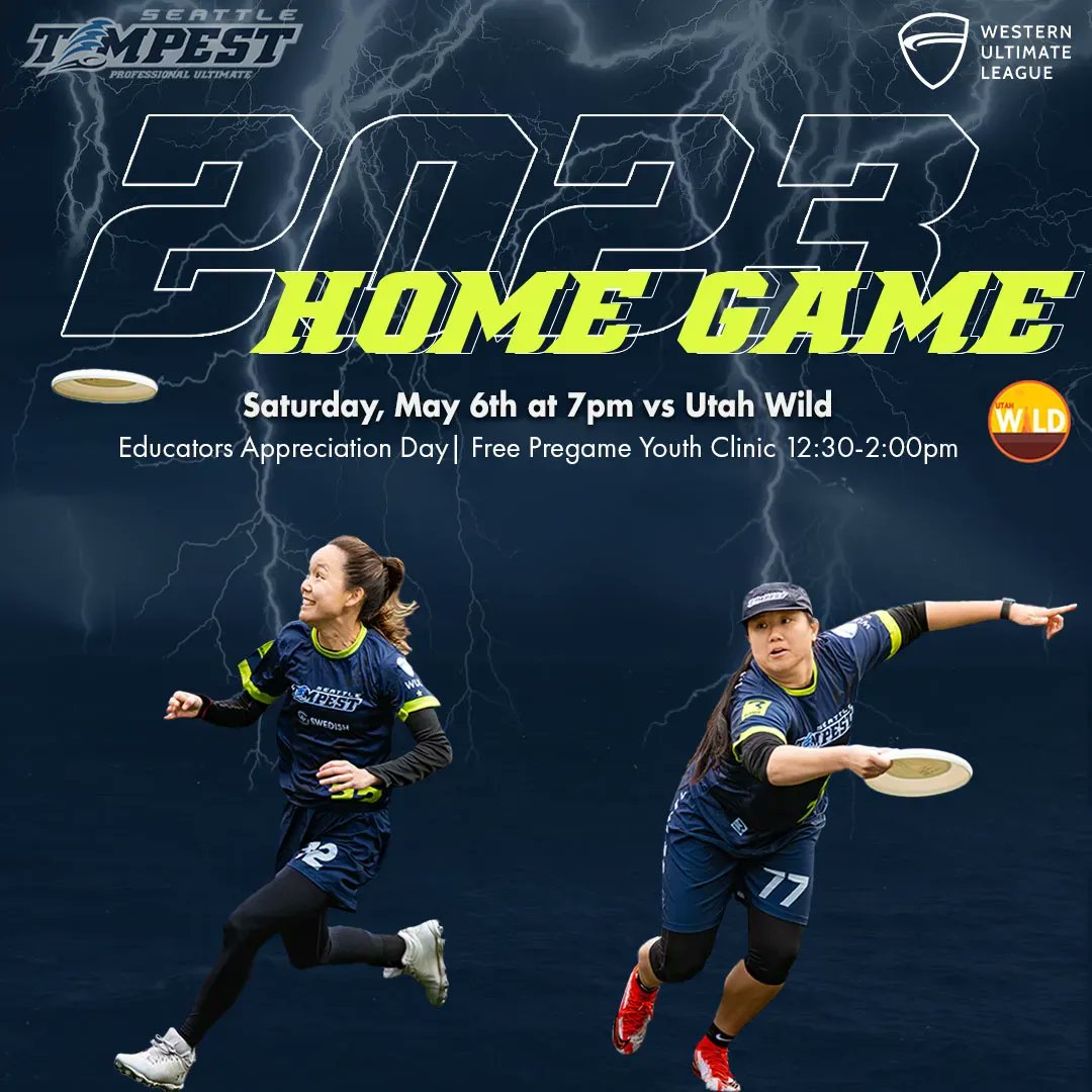 Our final home game of the season is this Saturday at 7pm, against @utwildultimate! Also on Saturday is @seattlecascades' first home game of the season, against <a href="/SaltLakeShred/">Salt Lake Shred</a> at 3pm, AND there is a free pregame youth clinic from 12:30-2pm... It's a day FULL of ultimate! 🥏