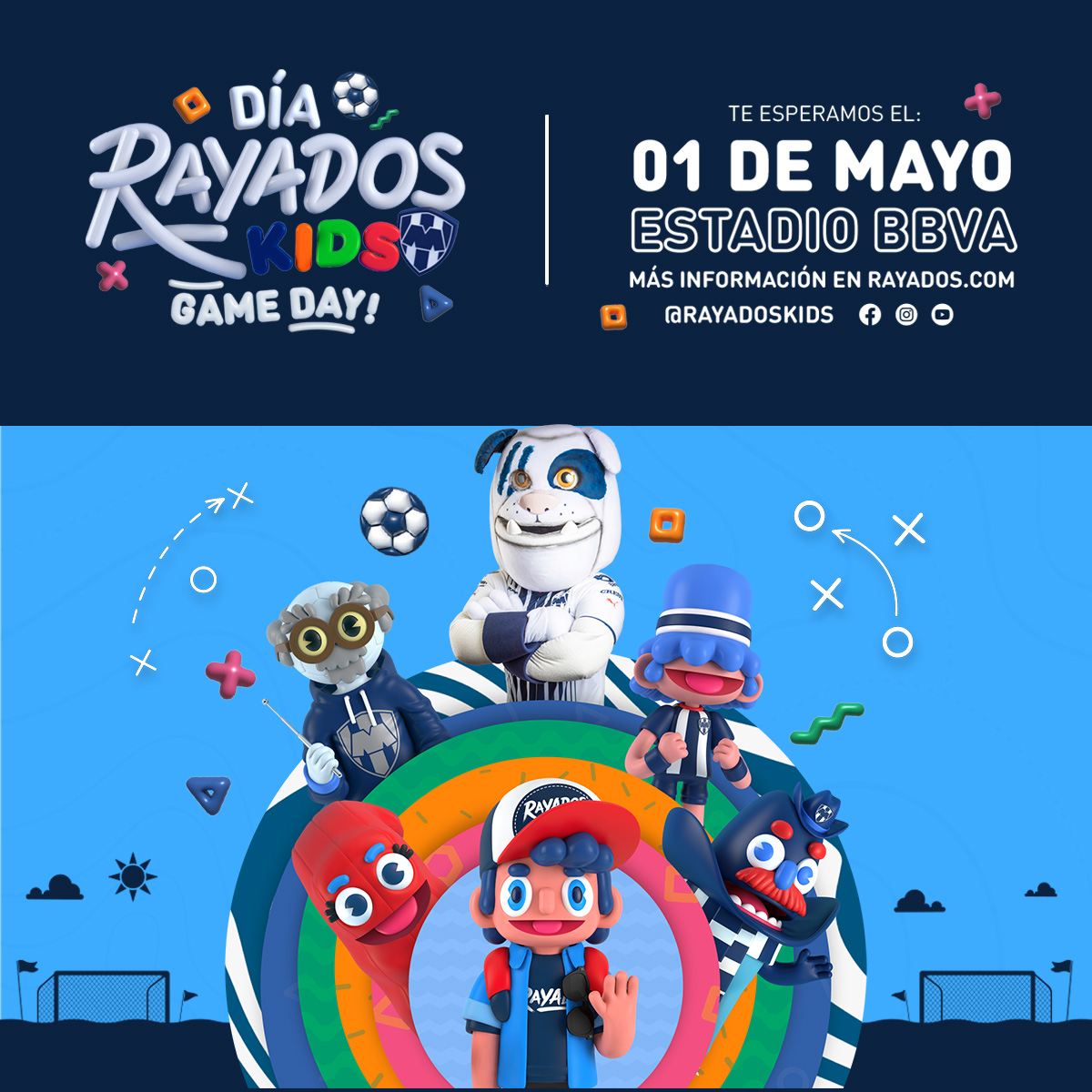 ¡Hoy es el #DíaRayadosKids!👧🏻👦🏻💙

Recuerda que, al terminar las activaciones y firmas de autógrafos, habrá show de <a href="/LOSCHICHARRINES/">LOS CHICHARRINES</a> y también podrás quedarte a disfrutar del partido de <a href="/Rayadas/">Rayadas</a> vs. América!💙⚽

¡Te esperamos!