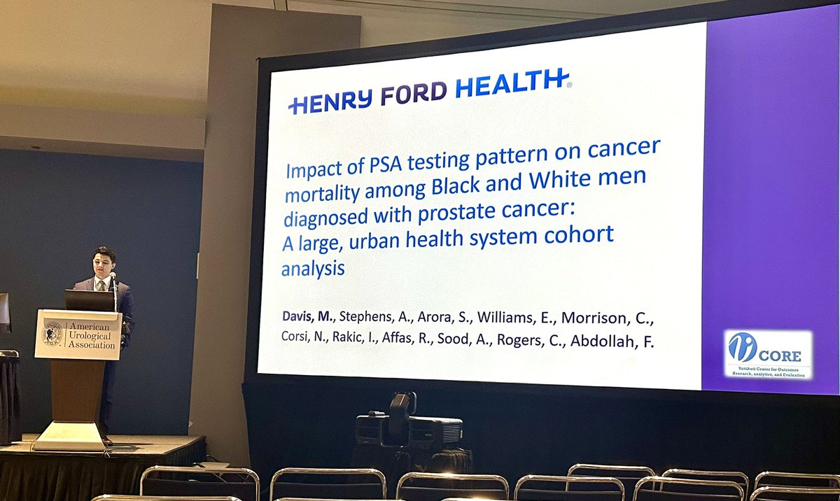 Muhieddine Labban (@mdlabban) on Twitter photo Great presentation by <a href="/VattikutiUrol/">Vattikuti Urology Institute</a> research fellow <a href="/MJDMDMBA/">Matthew Davis</a> examining the impact of PSA screening for #prostatecancer on mortality among Black vs White men
⬆️ PSA testing is a predictor of ⬇️ PCa-specific mortality
Impact might be higher for minoritized populations
#AUA23 Great presentation by <a href="/VattikutiUrol/">Vattikuti Urology Institute</a> research fellow <a href="/MJDMDMBA/">Matthew Davis</a> examining the impact of PSA screening for #prostatecancer on mortality among Black vs White men
⬆️ PSA testing is a predictor of ⬇️ PCa-specific mortality
Impact might be higher for minoritized populations
#AUA23