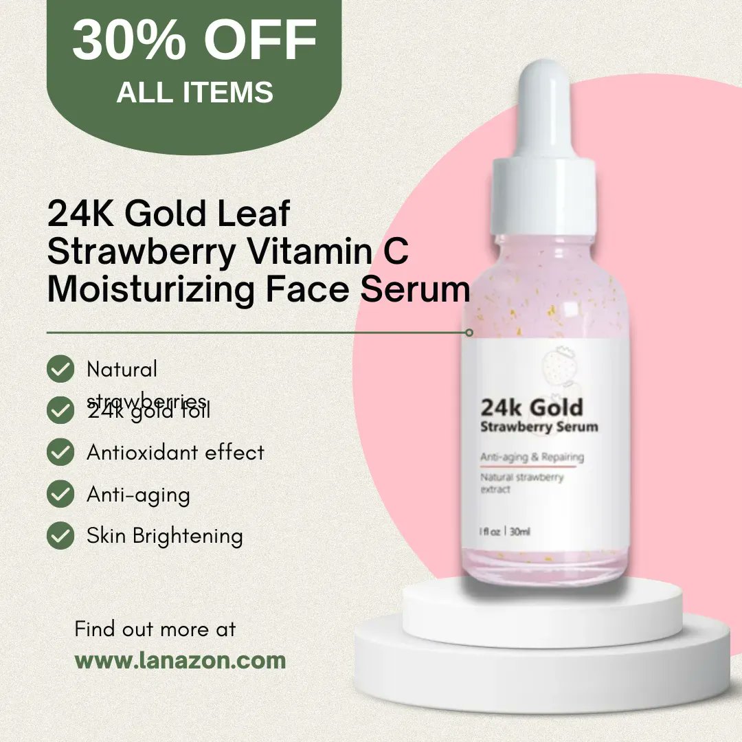 lanazonbeauty's tweet photo. Revitalize your skin with this 24k gold strawberry serum available here at #Lanazon. ✨✨ Get 30% OFF all products and get an additional 10% for min. order of $50. Oh, there's more! We're #FREESHIPPING #USASale #Sale #Mothersday2023 #MaySale https://t.co/6QS8J9Td2E