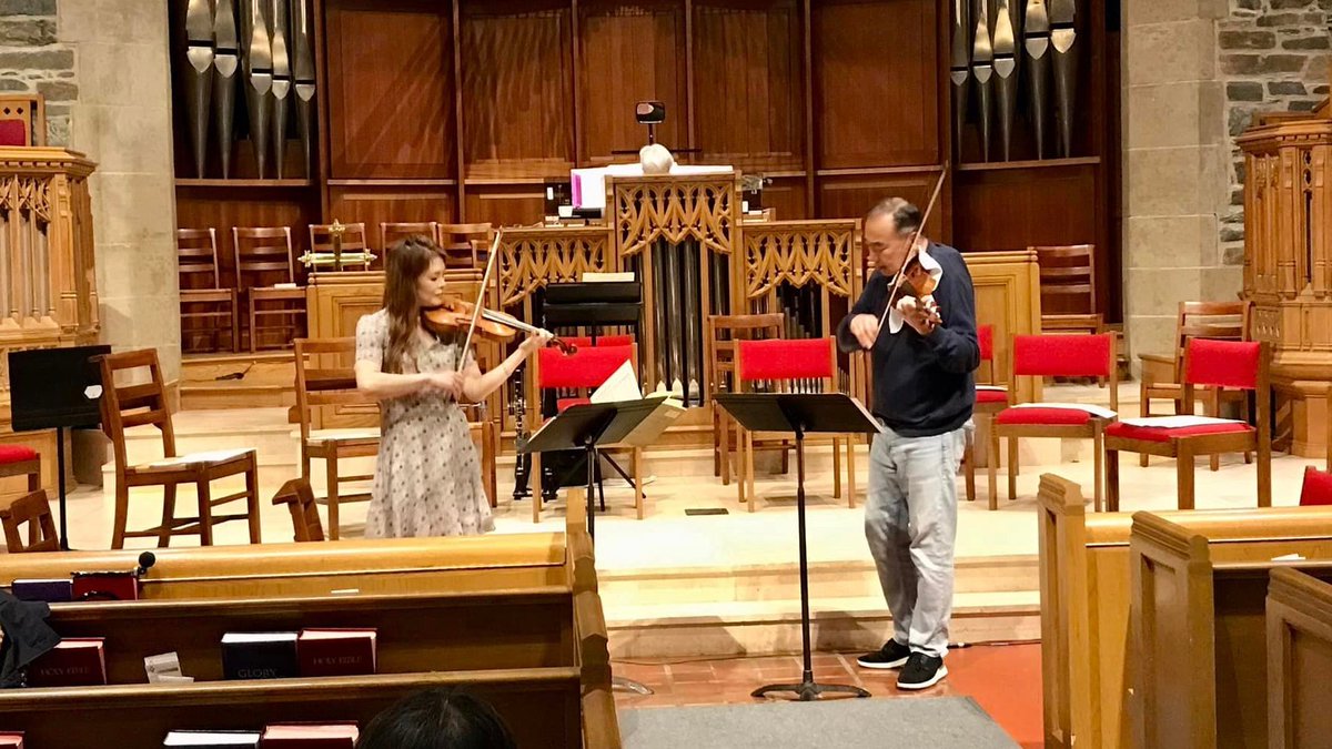 ChoLiangLin's tweet image. It’s such a joy to play with Michelle Kim! Here we are rehearsing for yesterday's concert with organist Julie Vidrick Evans and the Apollo Orchestra in Washington, D.C.