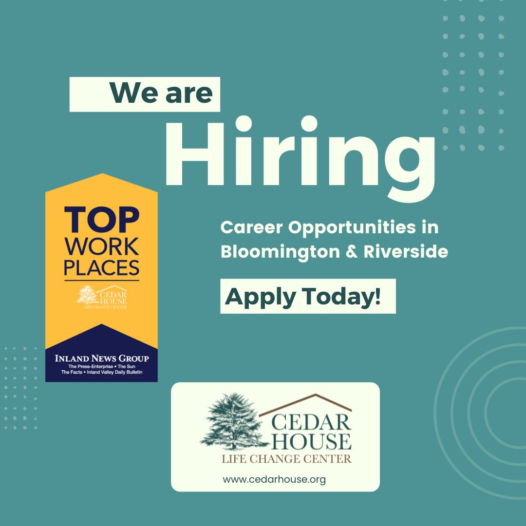 Cedar House is hiring! Please visit our website at cedarhouse.org/careers to explore career opportunities! #hiring #cedarhouselifechangers #recovery