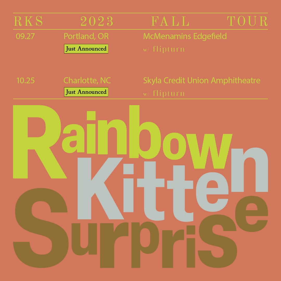 Adding 2 more shows to our fall tour!! Portland & Charlotte 💫 Presale for both starts TOMORROW, Tuesday May 2 at 10am local time and ends at 10pm local. General on sale will be Wednesday, May 3 at 10am local time. Sign up for the presales at rksband.com/tour/