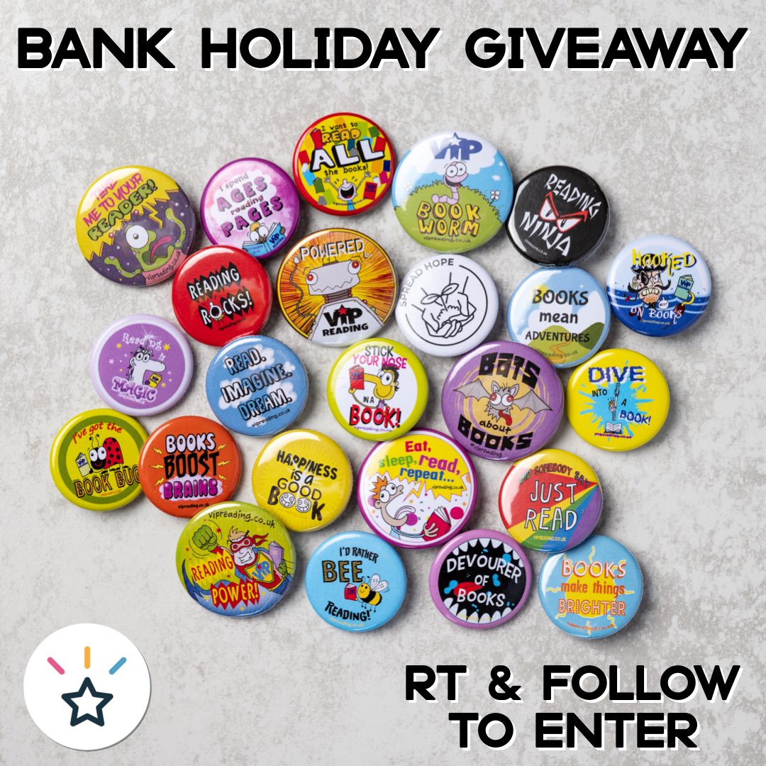 🌟 Bank Holiday Giveaway! 🌟

Celebrate the bank holidays and feel like a VIP by winning a a set of stunning badges designed by the talented @chriswhitepoet!

RT &amp; Follow 
To Enter

UK
Ends 9.5.23

All Bulk Badge packs in the sale. Perfect for schools! 
✅ vipreading.co.uk/product/bulk-b…