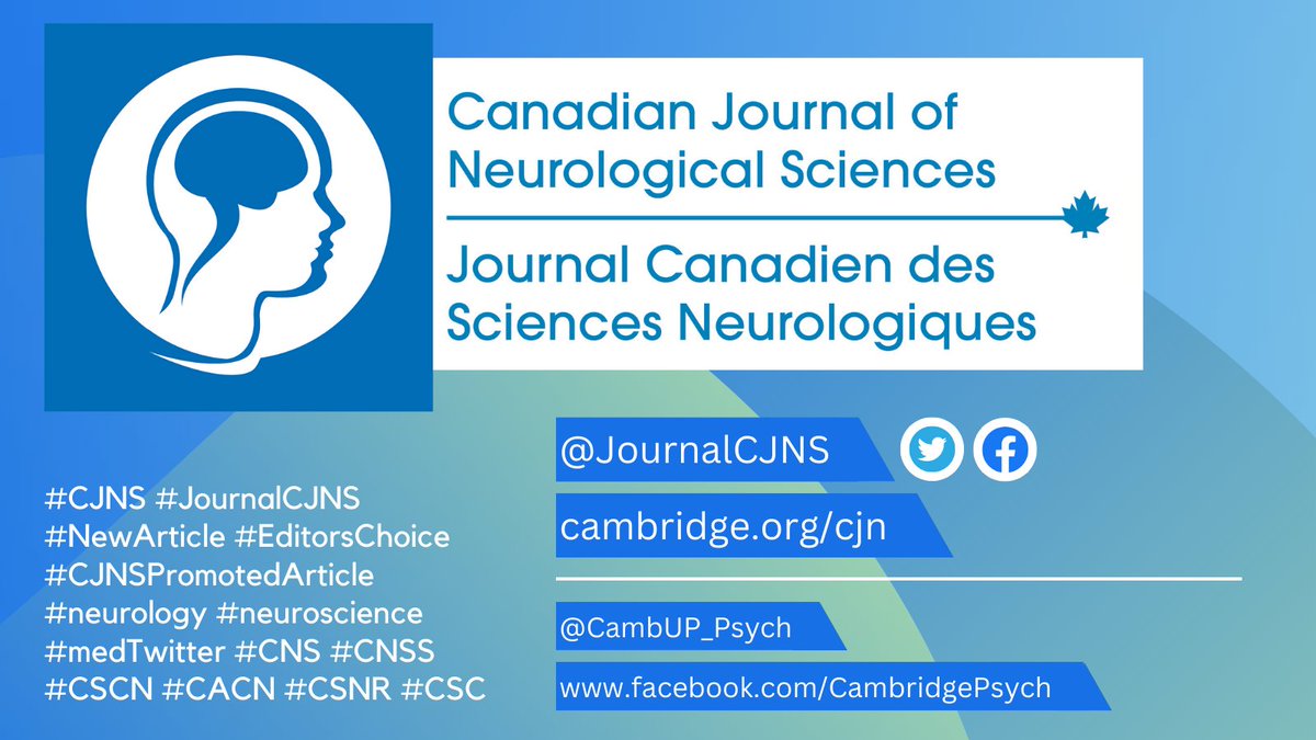 JournalCJNS's tweet image. MAY 2023 | @JournalCJNS NEW ISSUE Alert
See What Your Colleagues Have Been Working On!
bit.ly/3HuNILI

*Members login &amp;amp; enjoy exclusive access.
cnsf.org/journal/journa…
@CNSFNeuroLinks #CNS @SocCdnNSx #CSCN #CACN @TheCSNR @CSC_Stroke #neuroscience #newissue @CambUP_Psych
