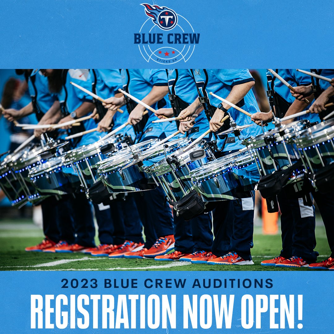 Titans Cheerleaders (@titanscheers) on Twitter photo Registration now open for the 2023 <a href="/Titans/">Tennessee Titans</a> Blue Crew Drumline! 🥁
📷 » tennesseetitans.com/cheerleaders/b… Registration now open for the 2023 <a href="/Titans/">Tennessee Titans</a> Blue Crew Drumline! 🥁
📷 » tennesseetitans.com/cheerleaders/b…