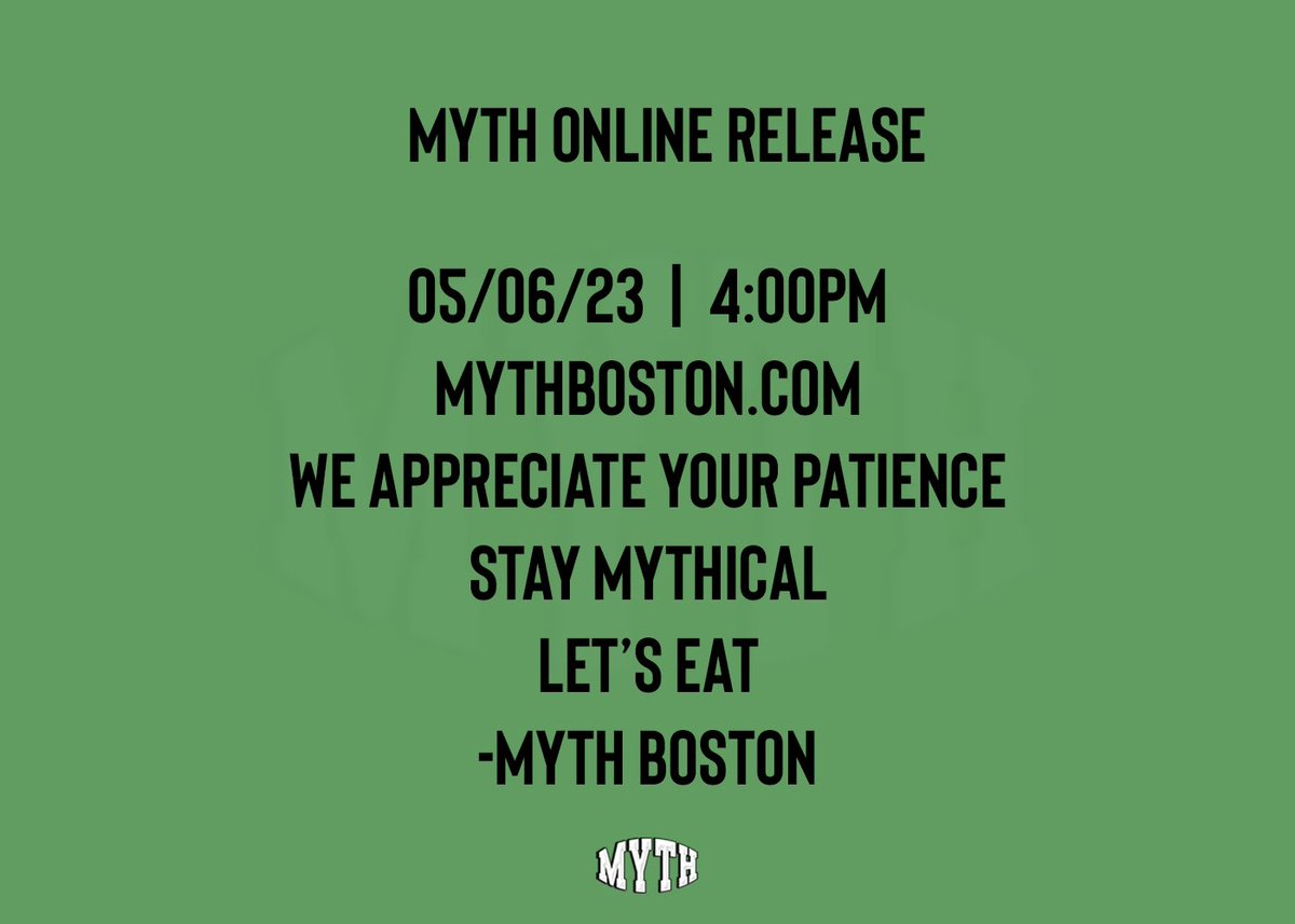 MYTHBoston's tweet photo. https://t.co/mVeSzUfspy at 4PM EST This Saturday

STAY MYTHICAL https://t.co/6QSBe3PKBl