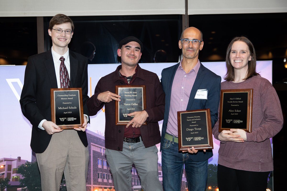 ProfAMo (@amorri28) on Twitter photo Congrats to our Faculty Award winners! Michael Schulz <a href="/SchulzLabVT/">The Schulz Group</a> - Outstanding Mentor Award; Aaron Gellar - Jimmy Viers Teaching Award; Diego Troya - Diversity, Equity, and Inclusion Award; Alan Esker - Alan Clifford Service Award; Nick Mayhall - John Schug Research Award! Congrats to our Faculty Award winners! Michael Schulz <a href="/SchulzLabVT/">The Schulz Group</a> - Outstanding Mentor Award; Aaron Gellar - Jimmy Viers Teaching Award; Diego Troya - Diversity, Equity, and Inclusion Award; Alan Esker - Alan Clifford Service Award; Nick Mayhall - John Schug Research Award!