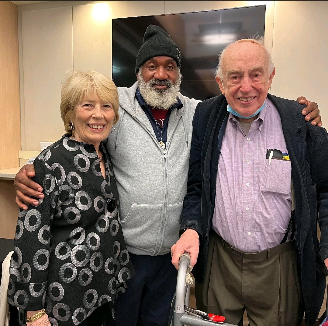 NUNewYorkCity's tweet photo. After 30 years at MMC, beloved maintenance mechanic Quincy Harper has retired from the College. He's pictured below (center) with former MMC President Regina Peruggi and Dean Emeritus Peter Baker, who attended his send-off last week. We wish you all the best, Quincy!  #MMCPROUD https://t.co/KoZMEdW2tc