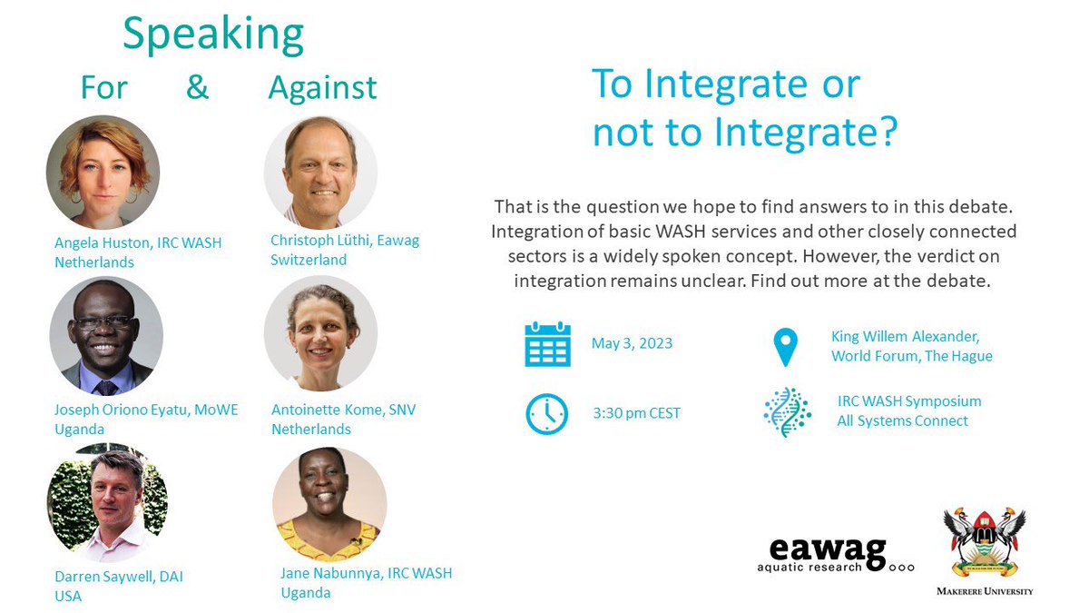 If you’re at the #AllSystemsConnect2023 by @IRCWASH in the next few days, do attend the big debate we’ve put together ! “To integrate water & waste services or not” Such an important topic with little clarity ! @EawagResearch @Sandec_Eawag @SNV_Water @DAIGlobal @UgandaMFA