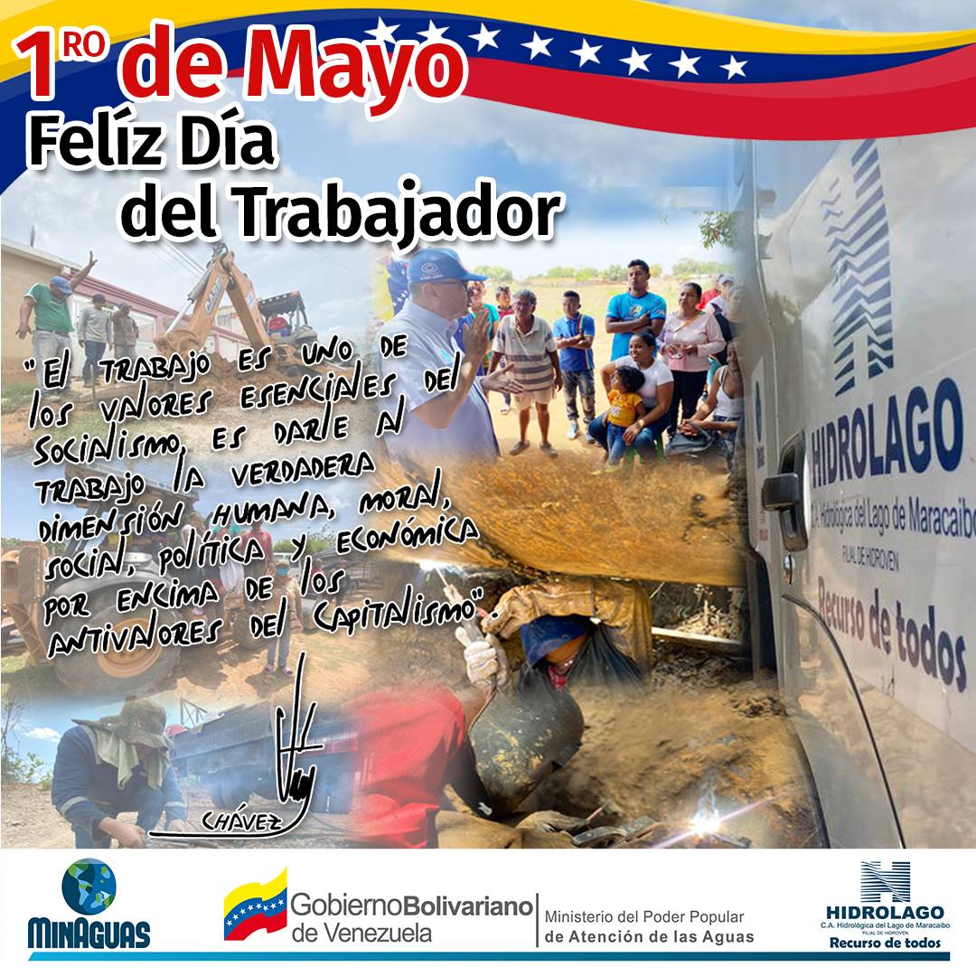 hidrolago_ve's tweet photo. #1May/ El Pdte @NicolasMaduro @minaguasoficial e Hidrolago reconocen y valoran el esfuerzo del #PuebloTrabajadordelAgua en el #Zulia, quienes a diario demuestran compromiso y voluntad para solucionar los problemas de APS en las comunidades.
#FelizDiaDelTrabajador

#TrabajoYPatria https://t.co/YkKA31HtEi