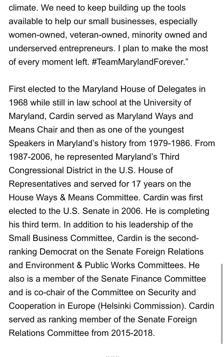 #Breaking @Fox5DC: Maryland Democratic <a href="/SenatorCardin/">Senator Ben Cardin</a> announces that he will not seek re-election at the end of his current term.
