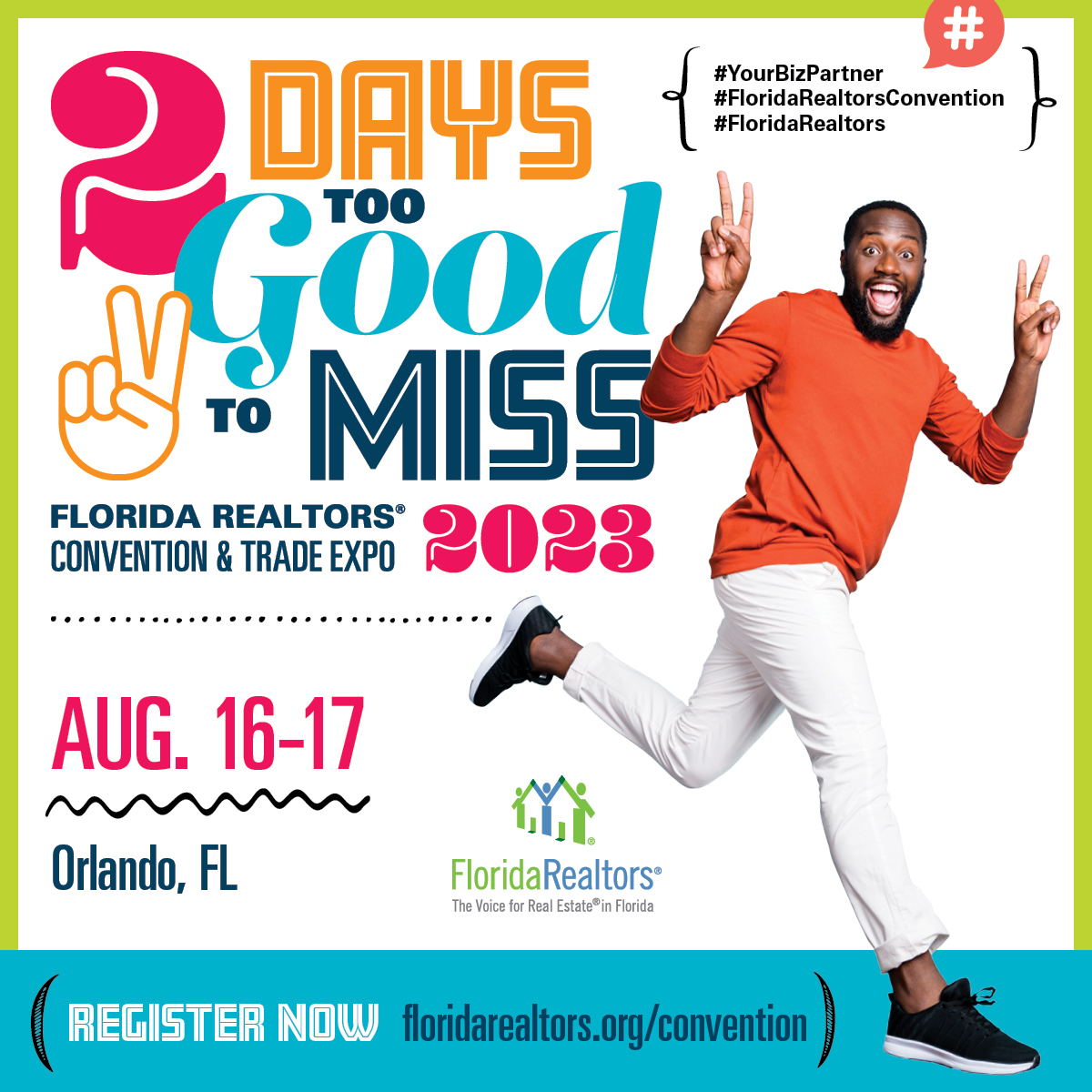 floridarealtors's tweet photo. Convention registration is NOW OPEN! 🎉 Join us for a fun-filled event packed with top-notch speakers, education sessions, networking & more — these two days will be too good to miss! ✌️ Register: https://t.co/oDzEBy6ASw #floridarealtors #floridarealtorsconvention #yourbizpartner https://t.co/B4gWULZ1qY