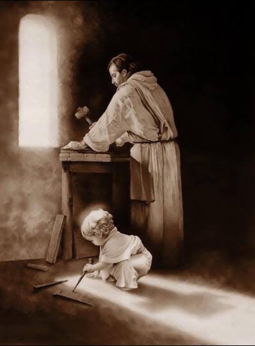VudatNation's tweet photo. I like this portrait of our Lord. Our Lord in his incarnation takes on our human nature (in all of it, except sin) and since his foster father, St Joseph, the carpenter, one would assume that our Lord would learn the trade from him. Could we imagine one day when the Blessed Virgin Mary standing at the foot of the cross to see the nails that her son played with them when he was young? Let’s learn from our Lord and his holy parents to enjoy time, work, recreational activities with our family. St. Joseph, patron of all who work, intercede for us.
🔨 🪚💪🙏 (📷 Internet) 

(📷 from Internet)