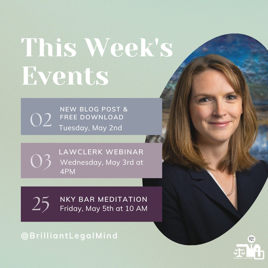 Looking for some #WellbeingWeekinLaw activities? We have some for you. Register for Wednesday's webinar here: bit.ly/44bmF1R and check out the @NKYBarAssn calendar to join the #meditation on Friday. #lawyers #mindfulness #lawtwitter #lawyerwellbeing