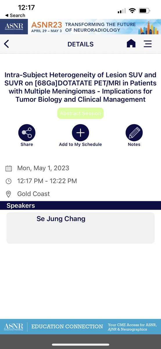 If you’re already @TheASNR, don’t miss our superstar #futureradres @chrissjchang @WeillCornell presenting on #DOTATATE #PETMRI in #meningioma - happening right now*! @WCMRadiology @MolecularWCM *(sad to miss it but I don’t get to Chicago until tomorrow - can’t wait!)