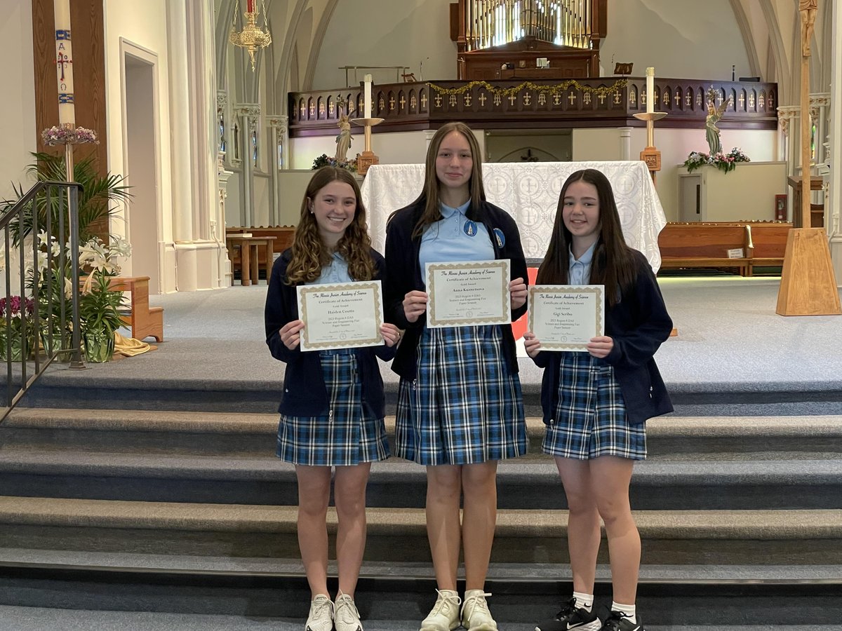 Our Brillant Science teacher,Mrs. Alex Siotas, presented the girls with the Regional Science Fair awards after mass last week. Last Friday, they went to compete at the State Science Fair in Carbondale,IL at Southern Illinois University. <a href="/archchicago/">Archdiocese Chicago</a> <a href="/ChiCathSchools/">Chi Catholic Schools</a> <a href="/SaintViatorHS/">Saint Viator HS</a>