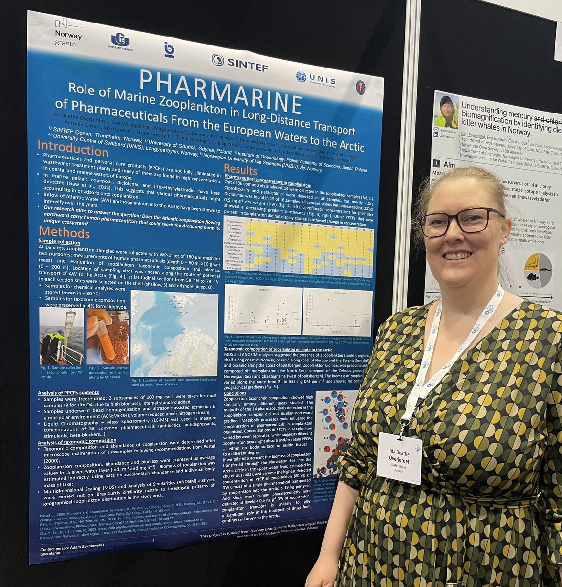 Presenting our #PHARMARINE poster at #SETACDublin today showing pharmaceuticals in zooplankton from Southern Norway to the Arctic (58 N - 79 N). The work of master student Dominika Walecka @OceanLab_IOPAN <a href="/SINTEF/">SINTEF</a> <a href="/Uniwersytet_GD/">Uniwersytet Gdański</a> <a href="/GUMedGdansk/">Gdański Uniwersytet Medyczny (GUMed)</a> <a href="/UNISvalbard/">UNIS</a> <a href="/EEANorwayGrants/">EEA and Norway Grants</a>