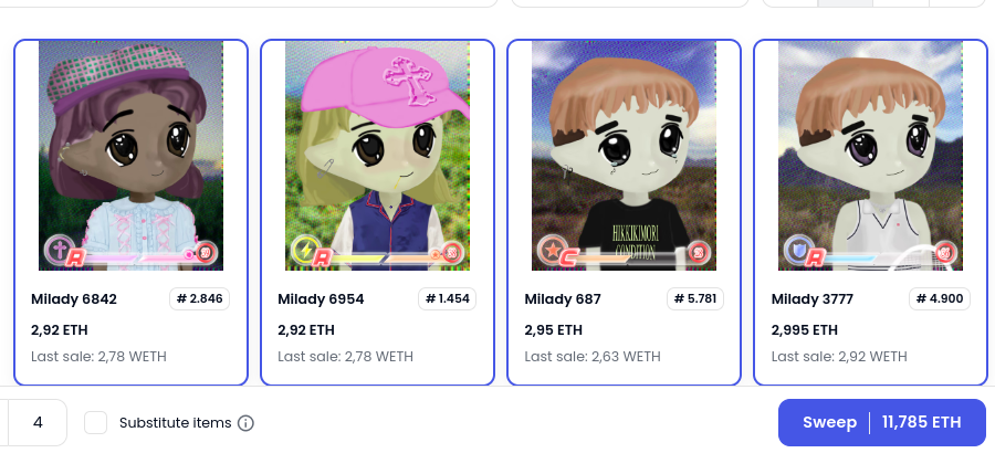 Who want to sweep them? <a href="/opensea/">OpenSea</a> <a href="/miladymaker/">Milady Maker!! 💫</a>  <a href="/pepecoineth/">Pepe</a>