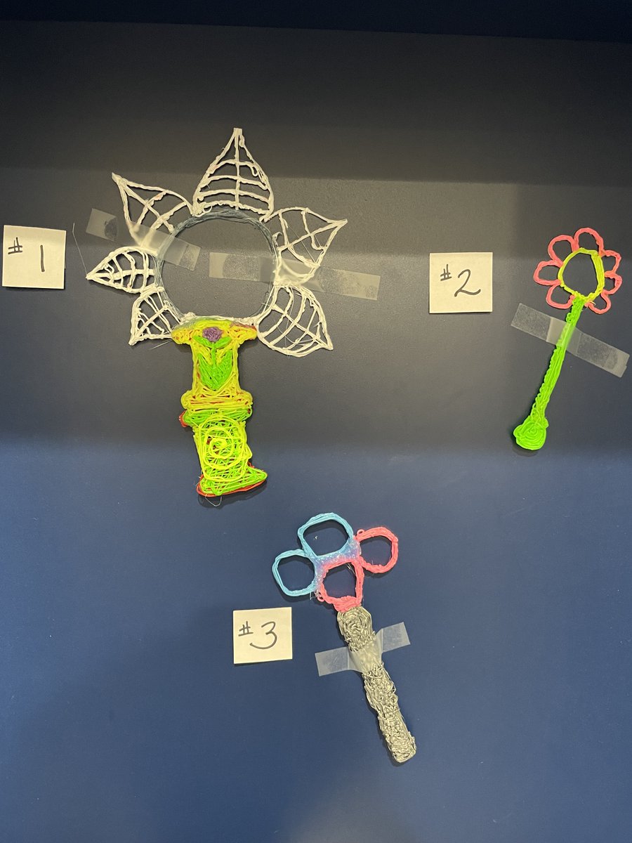 EmilyAmberman's tweet photo. KD Media Center--Bubble wands that students made with a 3Doodler pen for the final Makerspace Challenge of the school year.  @3Doodler https://t.co/4C4QBiIjoU