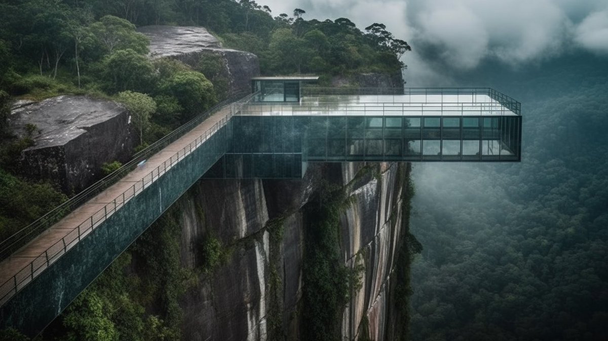 dxmid's tweet photo. 🏔️🌄 Breathtaking views with a thrilling twist! Discover the stunning cantilevered cliff #skywalk in #SriLanka mountains, overlooking the majestic #Sigiriya. Step onto its #glassfloor and immerse yourself in a heart-stopping experience that defies gravity! #DXMID #Design 🇱🇰🤩 AI https://t.co/pSer5hs6aJ