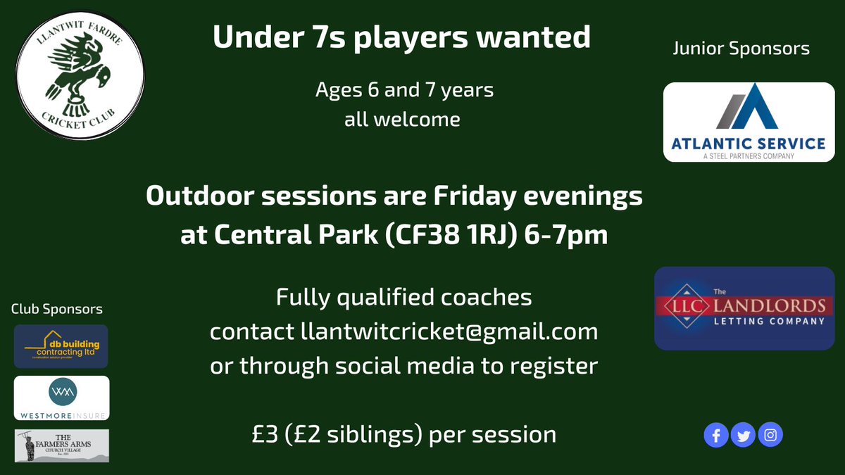 FardreCC's tweet photo. Our Junior section are looking for additional U7s and U15s players to join us.  See attached information for details and do please get in touch if your children are interested, we look forward to hearing from you. @SportRCT https://t.co/0gQe6iF6EF