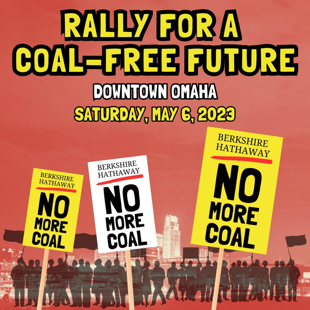 100percentIOWA's tweet photo. Calling all climate advocates! Join us this Saturday for the Rally for A #CoalFreeFuture outside of the annual Berkshire Hathaway shareholders meeting in Omaha! 📣
A free charter bus is available from the #DSM metro. RSVP now to claim your spot! --> https://t.co/S0aGLdllhY https://t.co/Znx5xph54K