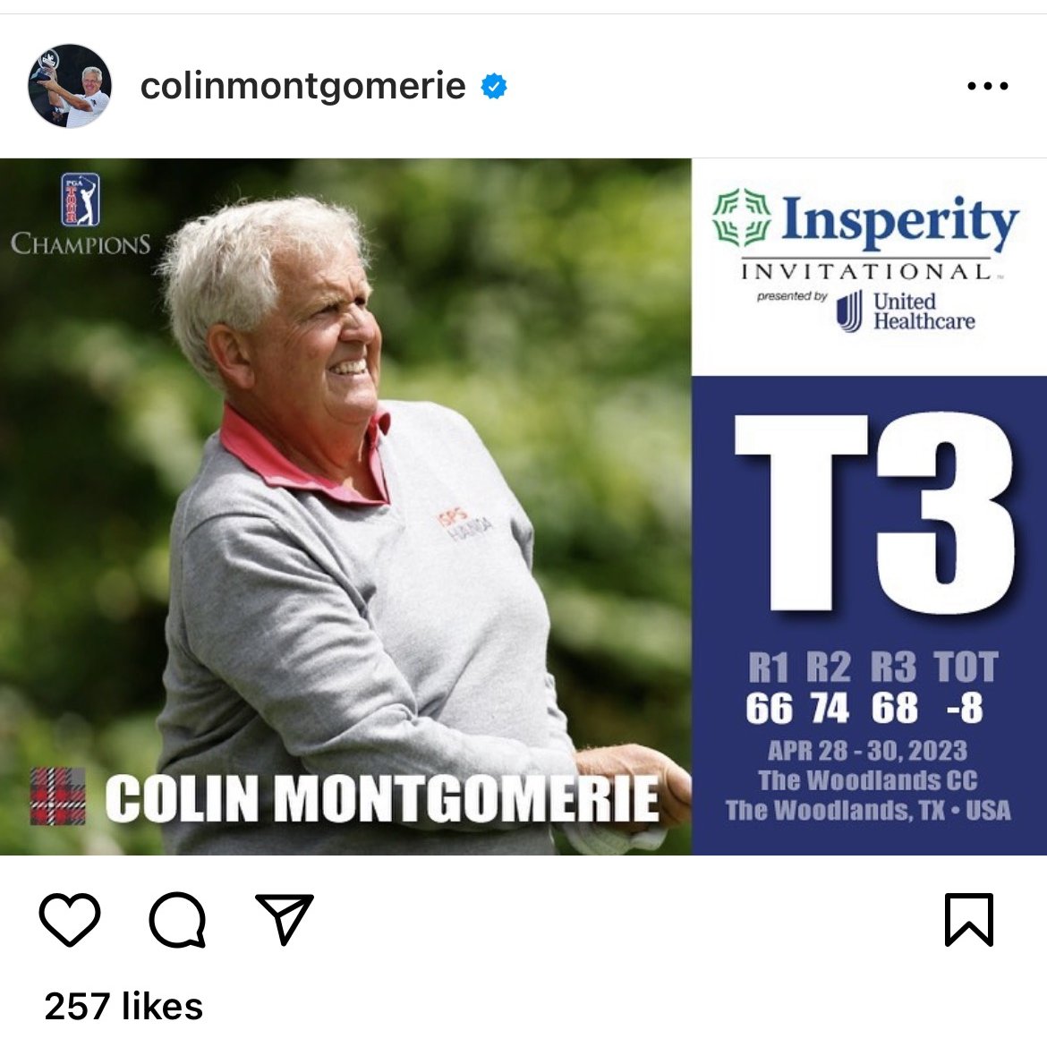 Congratulations Colin Montgomerie on your T3 this weekend at the Insperity Invitational!