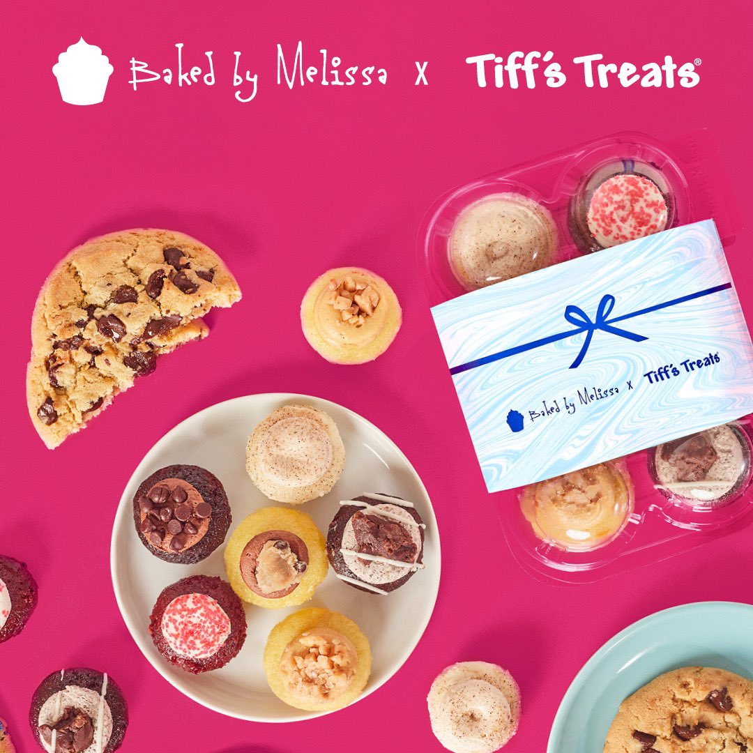 Baked by Melissa 🤝 Tiff's Treats Our biggest bite-size collab launch yet! 🧁 We teamed up with @bakedbymelissa to create an assortment of six cookie-inspired cupcake flavors, created exclusively for Tiff’s Treats. Available for pick-up or delivery from all Tiff's Treats…