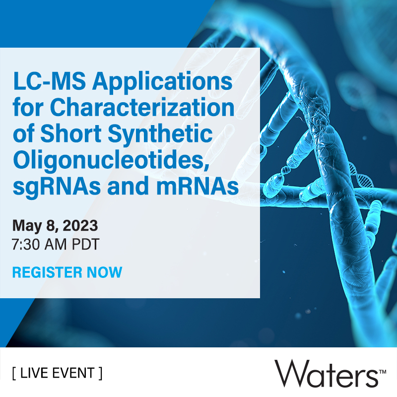 WatersCorp's tweet photo. Attend our spotlight presentation at #TIDESUS! Learn how to achieve purity analysis, intact mass confirmation and sequence confirmation of short synthetic #oligonucleotides. Register Here: https://t.co/d1dxKSYb9j https://t.co/M4x2kSLPDY