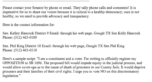 Hi all, our shithead <a href="/TarrantCountyTX/">Tarrant County</a> sheriff Bill Waybourn originated a bill which would eliminate 3rd party investigations into in-custody deaths when the death is from "natural causes." We know what happened to #RobertMiller in Waybourns jail. help us stop this bill. #txlege