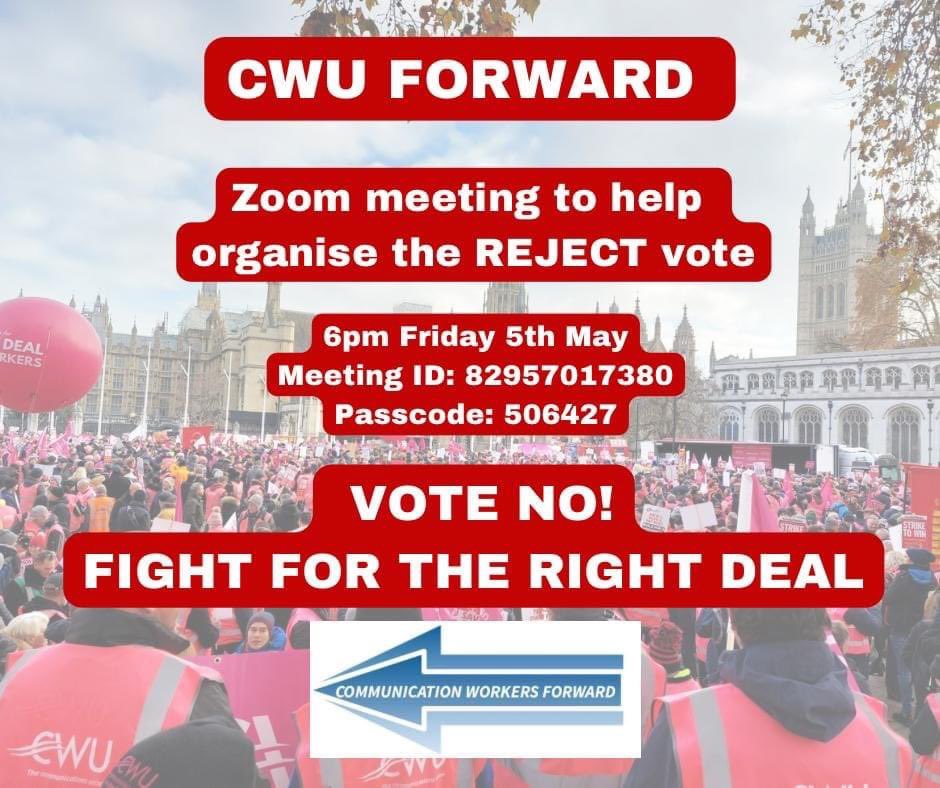 Important CWU Forward left meeting to reject the deal put forward by postal leadership this Friday #cwu #posties #strikewave with @ClarkExecutive