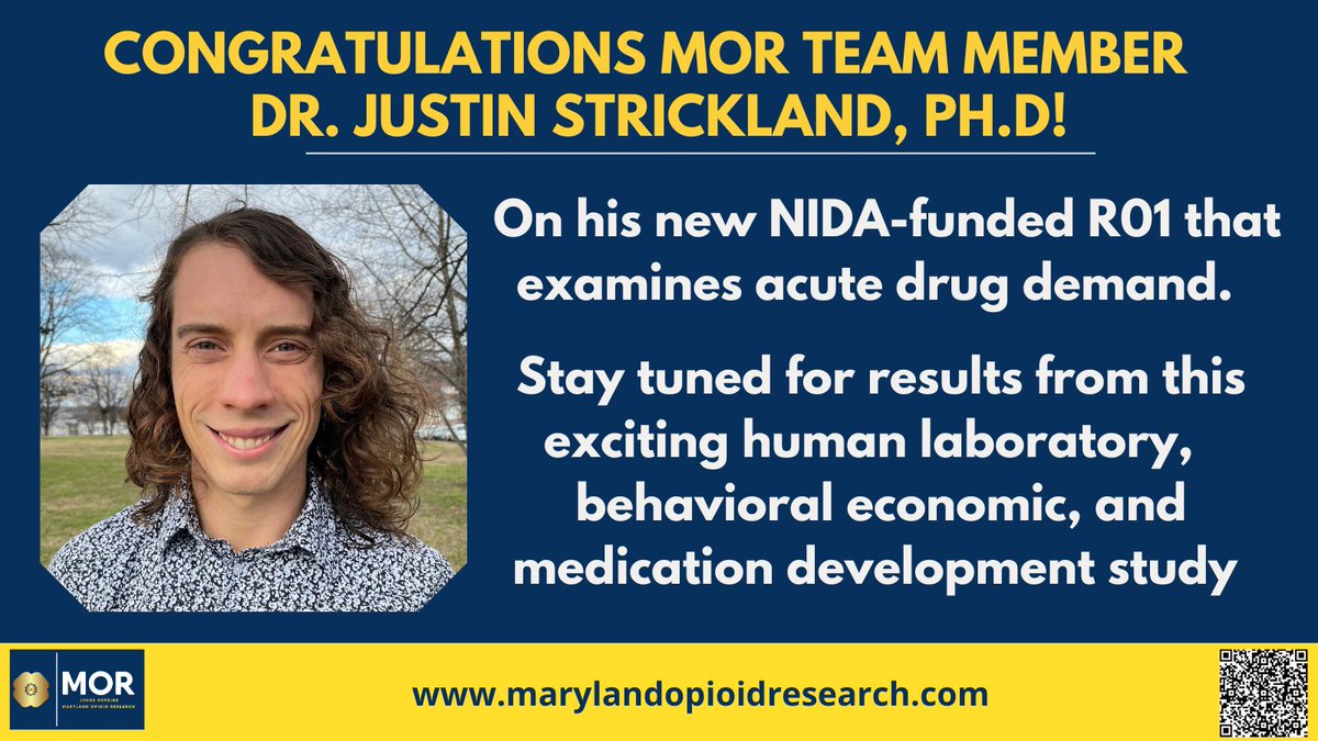 MORJHU's tweet photo. @MORJHU congratulates team member @juststrickland on his new @NIDAnews -funded R01 project examining acute drug demand using a human laboratory model. https://t.co/4he8eBxeaX