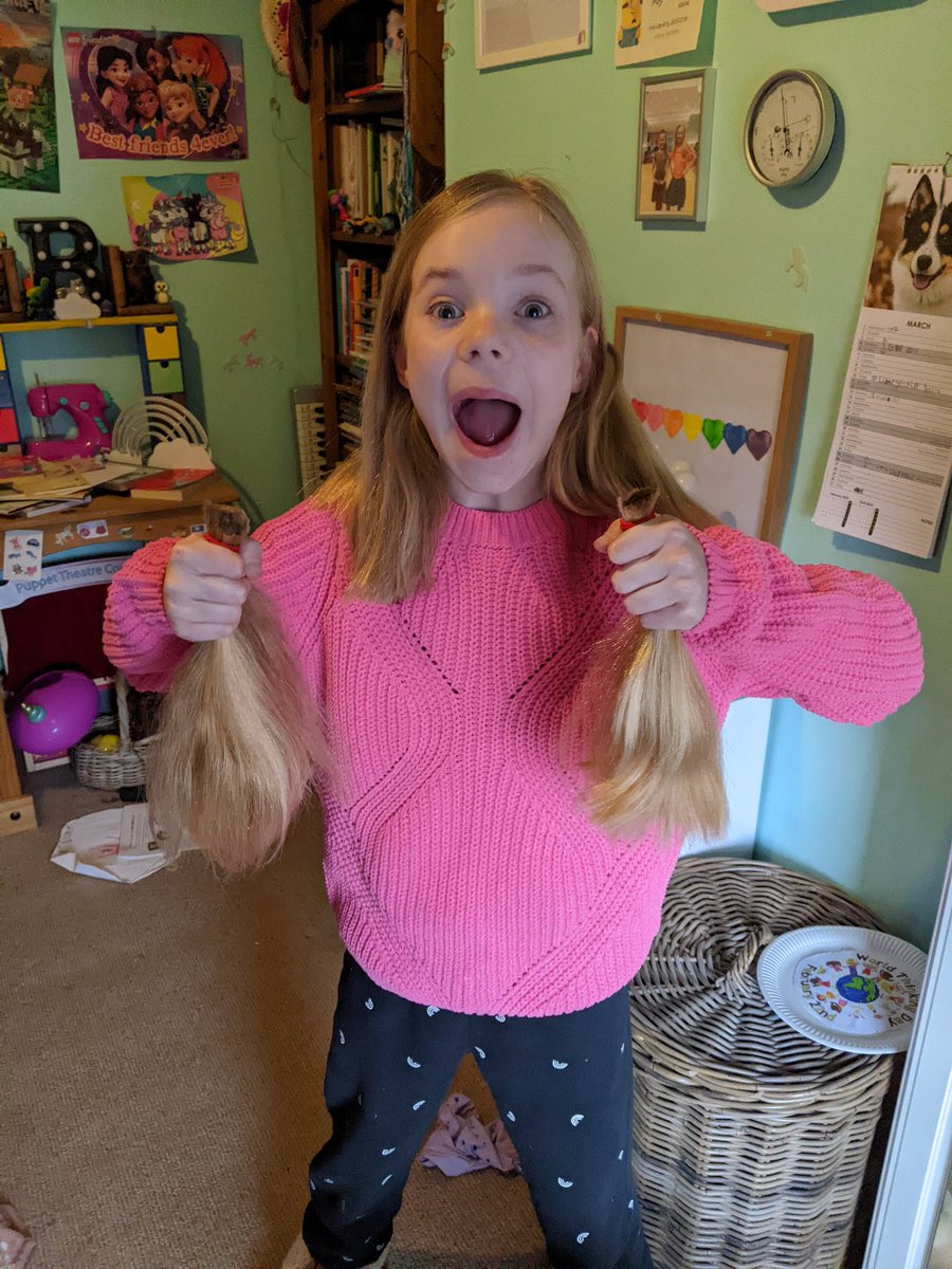 B had heard recently about charities that collect hair and make wigs for sick people. She wanted to donate her hair so we cut a whole 10 inches off and sent it to <a href="/LPTrustUK/">Little Princess Trust</a> . They kindly sent her a certificate to say thank you🥰 <a href="/GarnockPrimary/">Garnock Primary & Early Years</a> #hairtodaygonetomorrow
