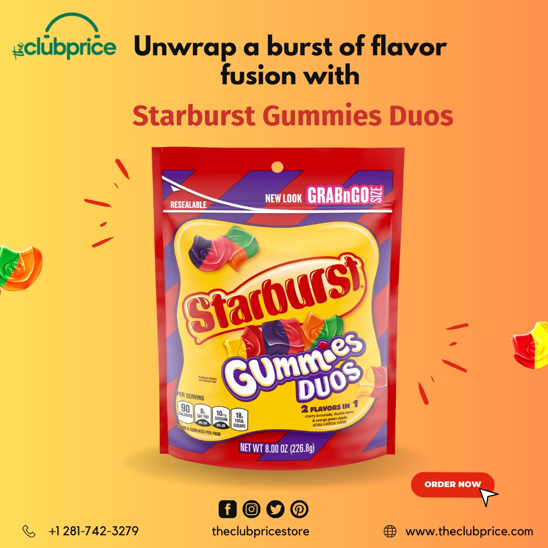 Taste the rainbow in a whole new way with Starburst Gummies Duos!

📞+1-281-742-3279
🌐 Shop now theclubprice.com

#StarburstGummiesDuos #DoubleTheFlavors #TwiceTheFun #FruityGoodness #FruitFusion #TwoFlavorsAreBetterThanOne #SweetTreats #CandyCravings #YummyGummies