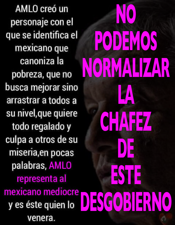 MORENA = EL MAYOR NIVEL 
                        DE
                        LAMEHUEVISMO
                        QUE HA VISTO
                        MÉXICO.

ESO NO ES MÉXICO.
NI NOS REPRESENTA.
ES INDIGNANTEMENTE INSULTANTE PARA LOS MEXICANOS.