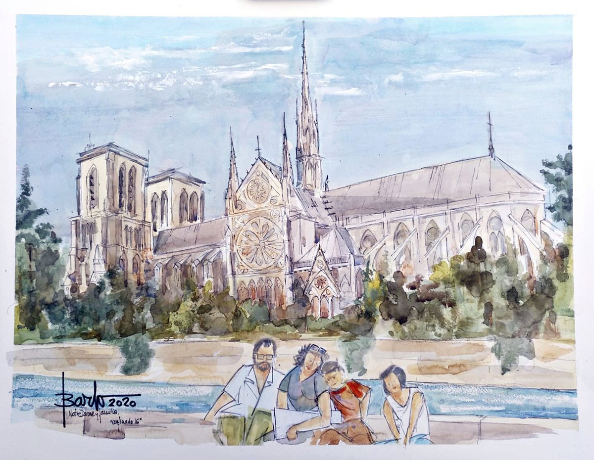 joaquinbarlo's tweet photo. "#barloconfinado16. Notre Dame y familia" acuarela 38,7 x 50 en papel Canson-Gvarro de 370 grs grano grueso.
tras el incendio de Notre Dame el 15abril2019 y durante mi confinamiento por el covid retomé una fotografía familiar, anterior al incendio, todavía con el pináculo. https://t.co/zf11PVEt4Q